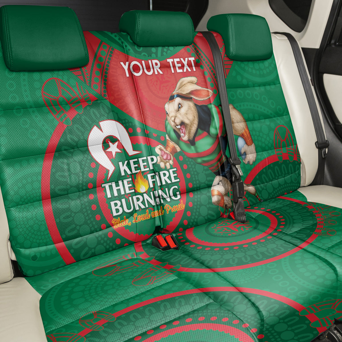 Custom NRL Rabbitohs NAIDOC Week Back Car Seat Cover Keep The Fire Burning Indigenous Art