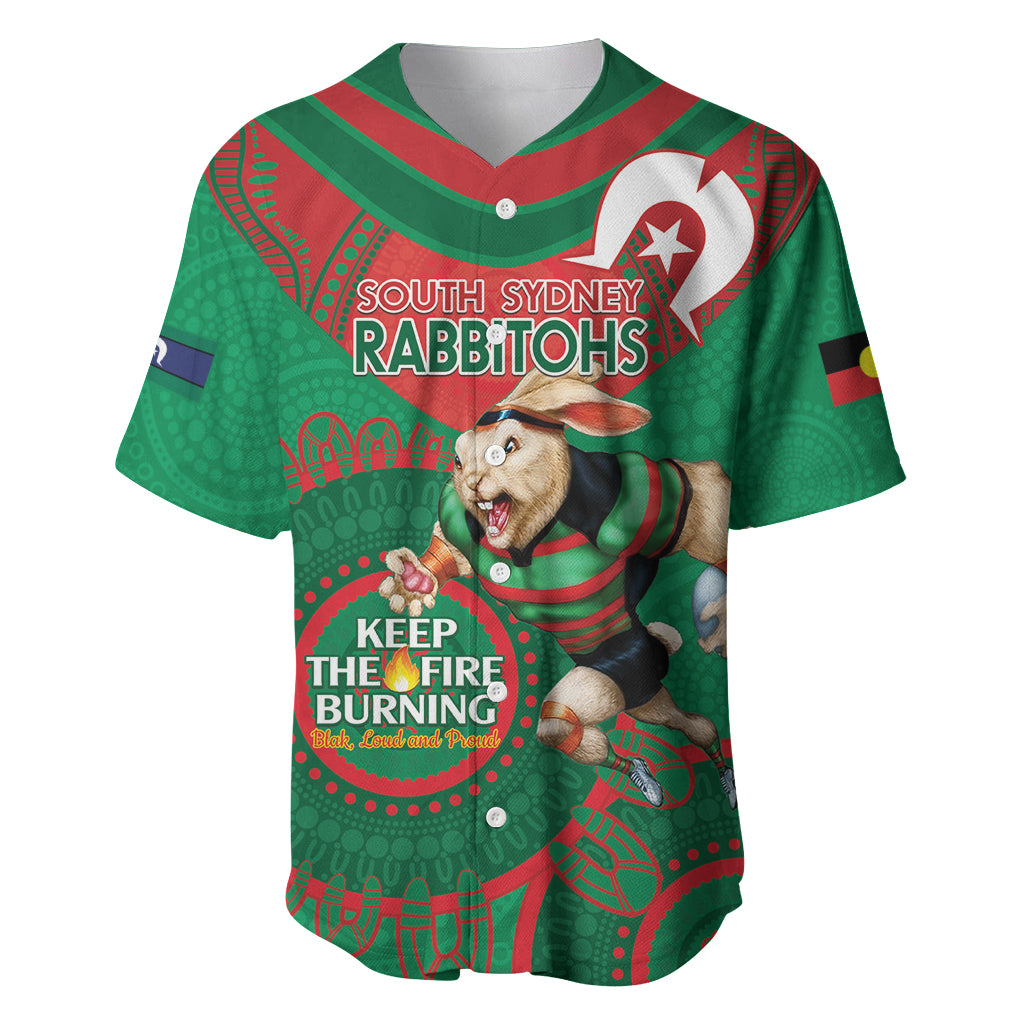 Custom NRL Rabbitohs NAIDOC Week Baseball Jersey Keep The Fire Burning Indigenous Art