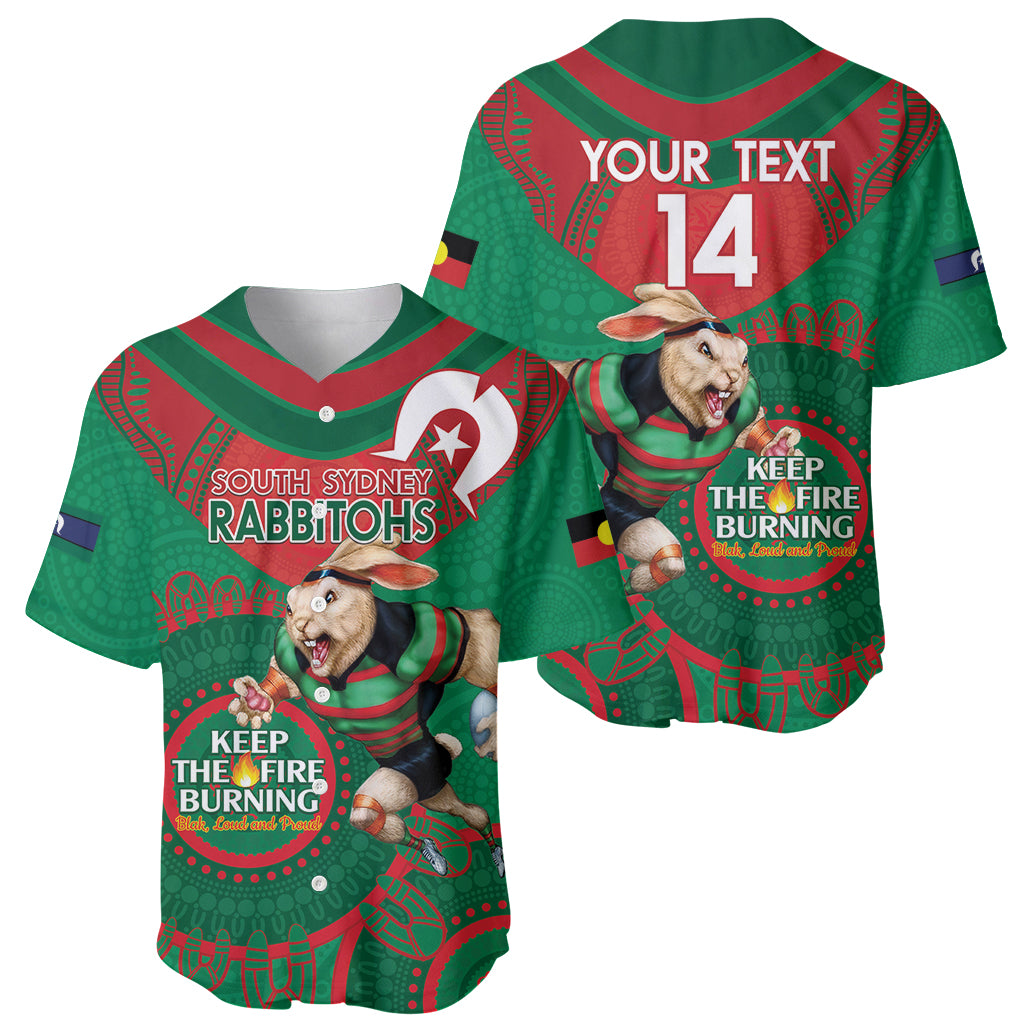 Custom NRL Rabbitohs NAIDOC Week Baseball Jersey Keep The Fire Burning Indigenous Art