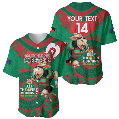 Custom NRL Rabbitohs NAIDOC Week Baseball Jersey Keep The Fire Burning Indigenous Art