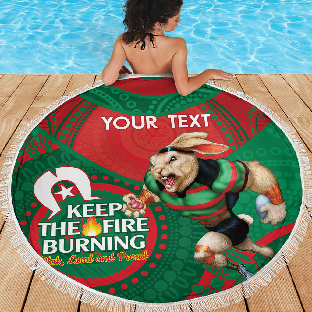 Custom NRL Rabbitohs NAIDOC Week Beach Blanket Keep The Fire Burning Indigenous Art