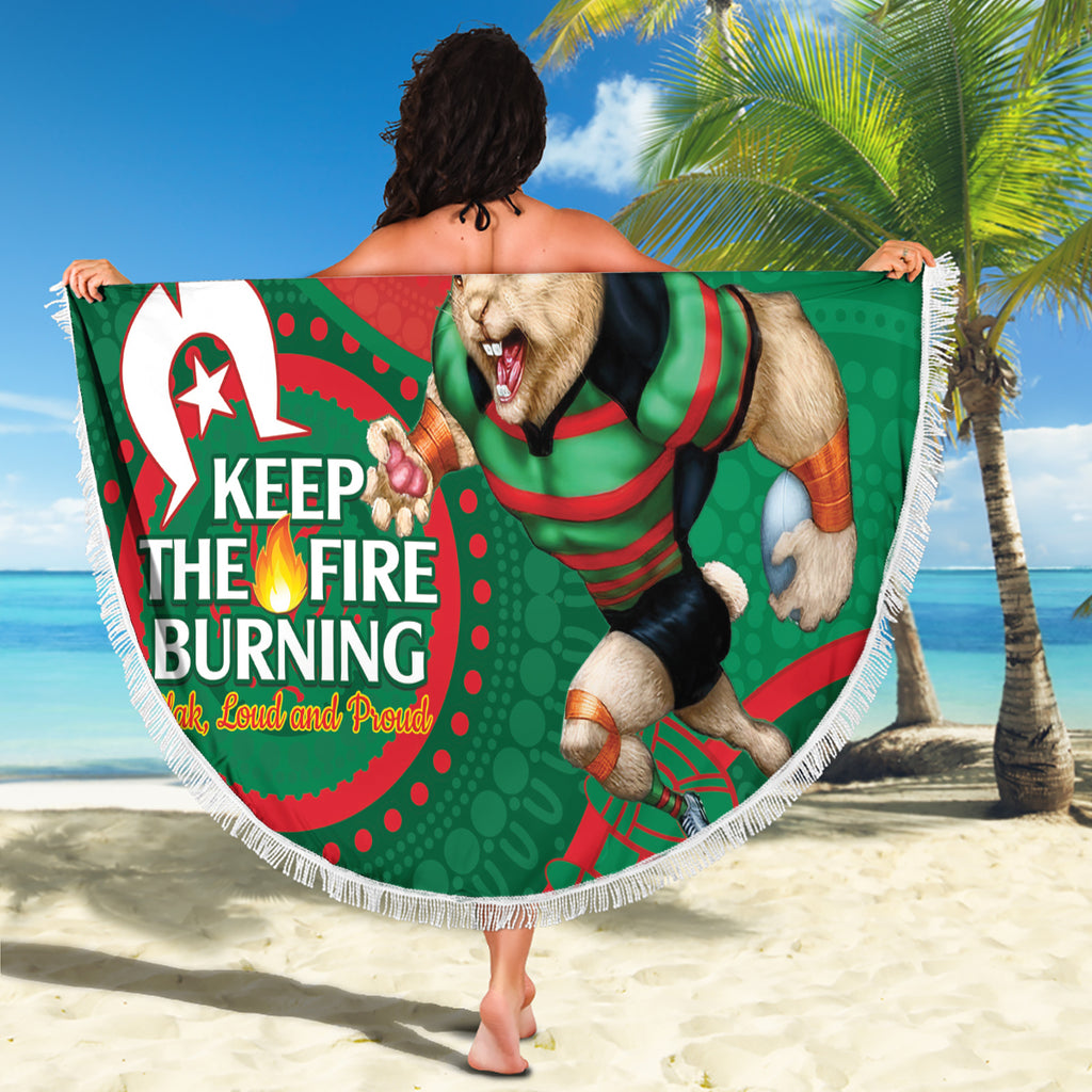 Custom NRL Rabbitohs NAIDOC Week Beach Blanket Keep The Fire Burning Indigenous Art