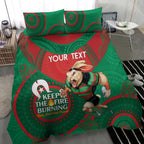 Custom NRL Rabbitohs NAIDOC Week Bedding Set Keep The Fire Burning Indigenous Art
