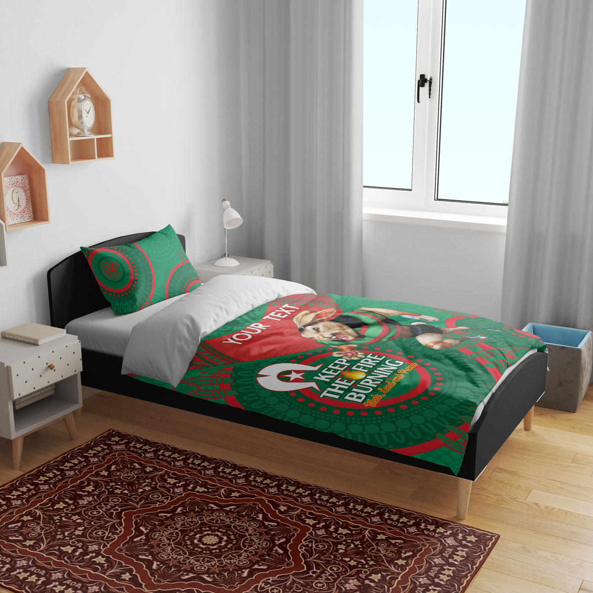 Custom NRL Rabbitohs NAIDOC Week Bedding Set Keep The Fire Burning Indigenous Art
