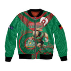 Custom NRL Rabbitohs NAIDOC Week Bomber Jacket Keep The Fire Burning Indigenous Art