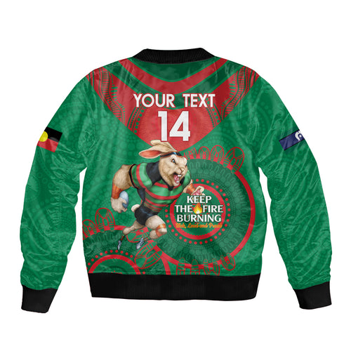 Custom NRL Rabbitohs NAIDOC Week Bomber Jacket Keep The Fire Burning Indigenous Art