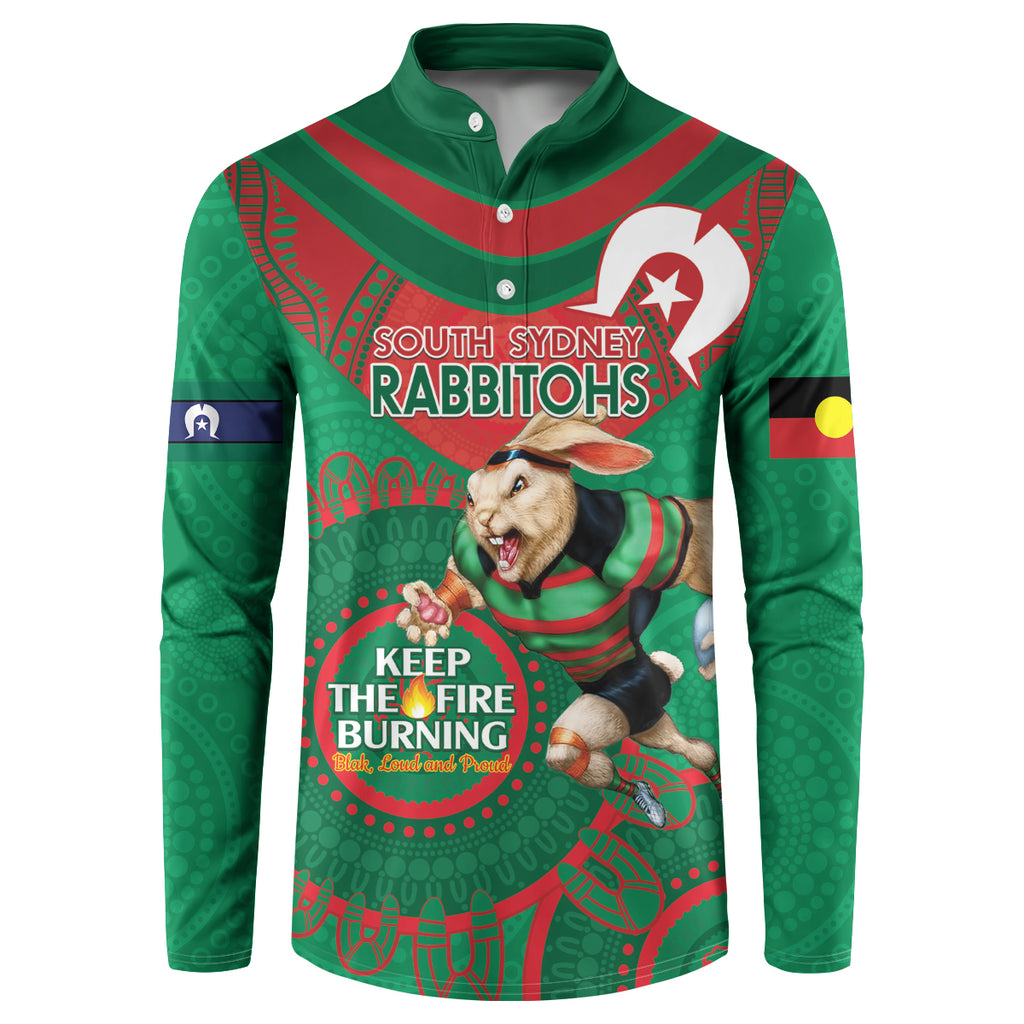 Custom NRL Rabbitohs NAIDOC Week Button Sweatshirt Keep The Fire Burning Indigenous Art