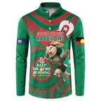 Custom NRL Rabbitohs NAIDOC Week Button Sweatshirt Keep The Fire Burning Indigenous Art