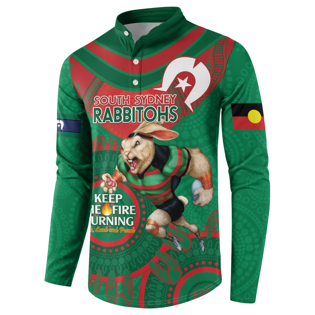 Custom NRL Rabbitohs NAIDOC Week Button Sweatshirt Keep The Fire Burning Indigenous Art
