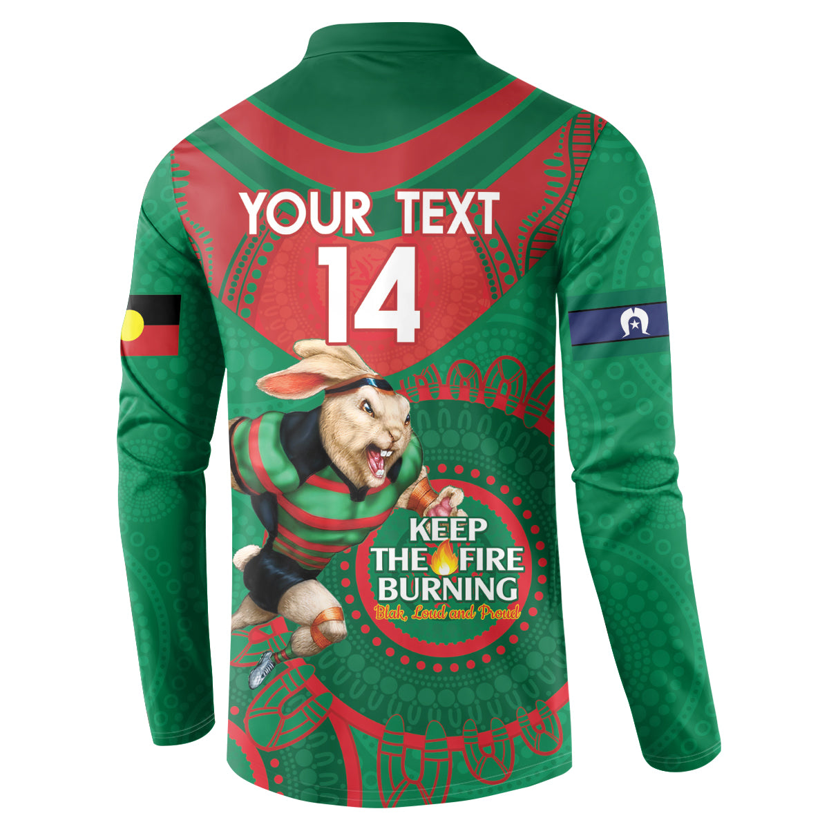 Custom NRL Rabbitohs NAIDOC Week Button Sweatshirt Keep The Fire Burning Indigenous Art