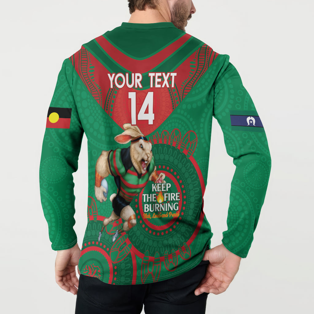 Custom NRL Rabbitohs NAIDOC Week Button Sweatshirt Keep The Fire Burning Indigenous Art