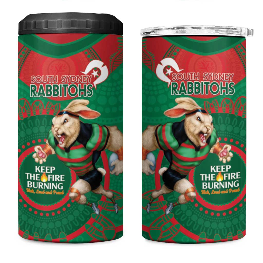 NRL Rabbitohs NAIDOC Week 4 in 1 Can Cooler Tumbler Keep The Fire Burning Indigenous Art
