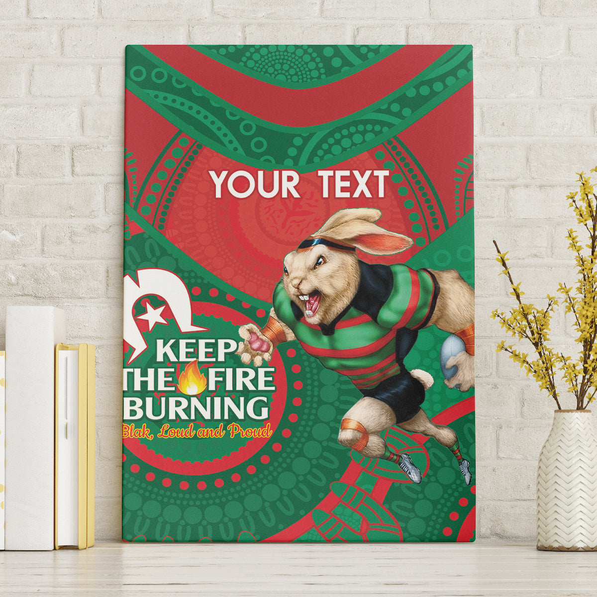 Custom NRL Rabbitohs NAIDOC Week Canvas Wall Art Keep The Fire Burning Indigenous Art