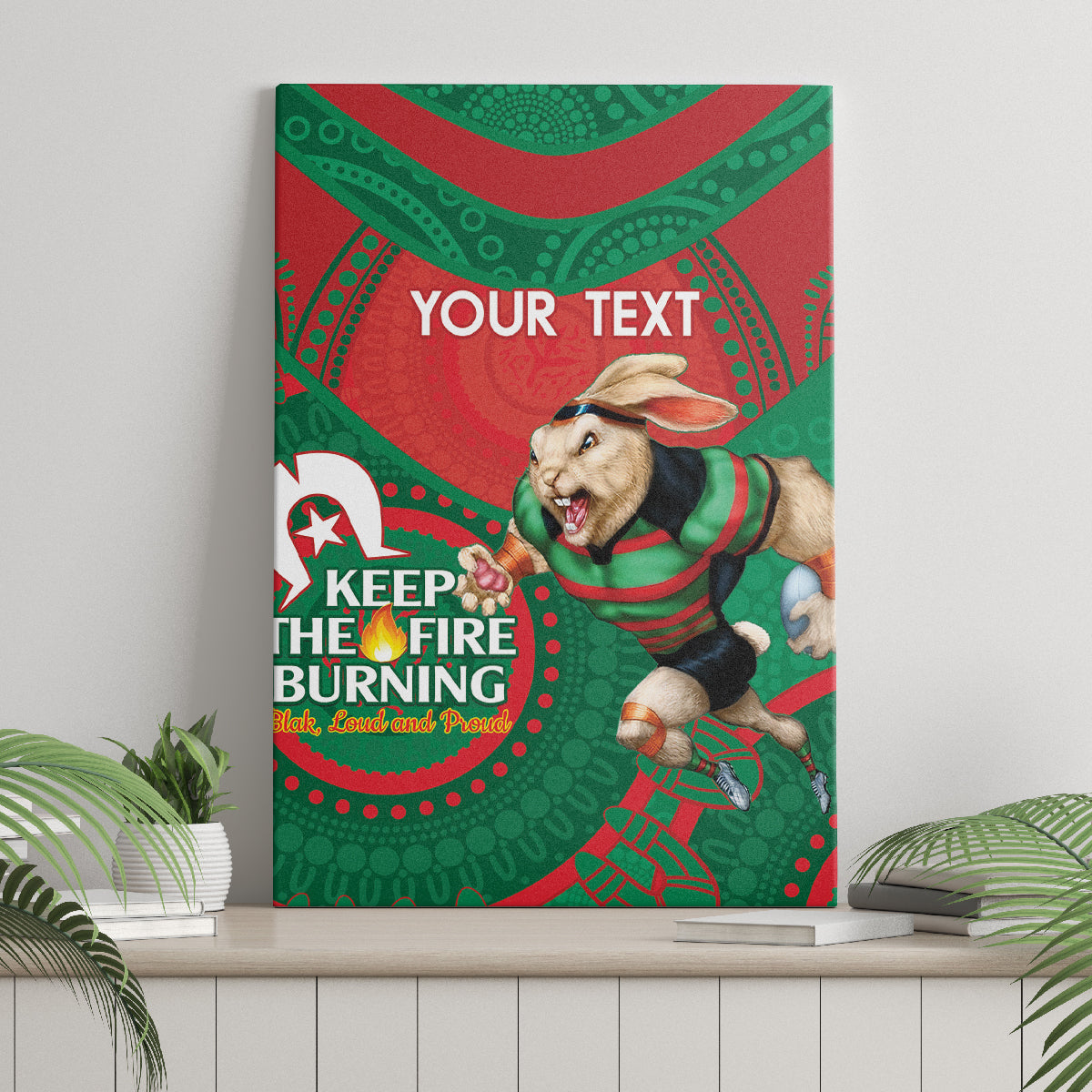 Custom NRL Rabbitohs NAIDOC Week Canvas Wall Art Keep The Fire Burning Indigenous Art