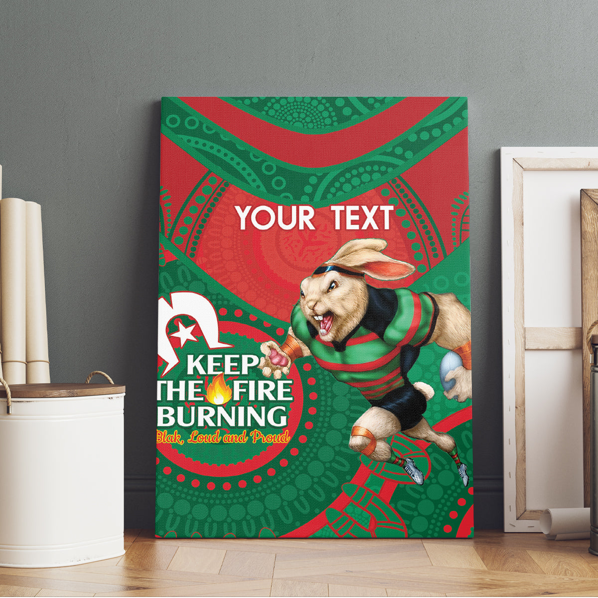 Custom NRL Rabbitohs NAIDOC Week Canvas Wall Art Keep The Fire Burning Indigenous Art