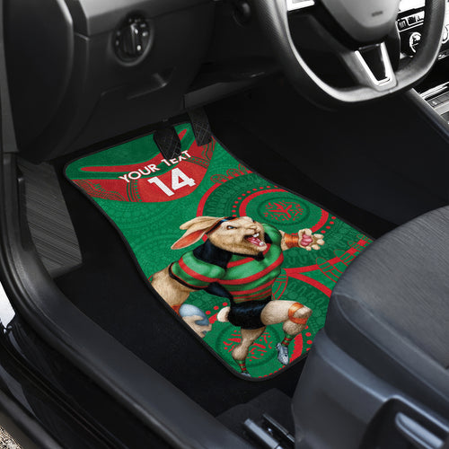 Custom NRL Rabbitohs NAIDOC Week Car Mats Keep The Fire Burning Indigenous Art