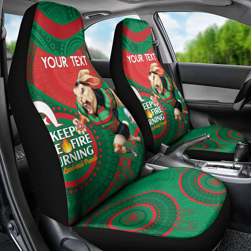 Custom NRL Rabbitohs NAIDOC Week Car Seat Cover Keep The Fire Burning Indigenous Art