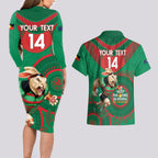 Custom NRL Rabbitohs NAIDOC Week Couples Matching Long Sleeve Bodycon Dress and Hawaiian Shirt Keep The Fire Burning Indigenous Art