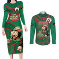 Custom NRL Rabbitohs NAIDOC Week Couples Matching Long Sleeve Bodycon Dress and Long Sleeve Button Shirt Keep The Fire Burning Indigenous Art