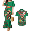 Custom NRL Rabbitohs NAIDOC Week Couples Matching Mermaid Dress and Hawaiian Shirt Keep The Fire Burning Indigenous Art