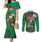 Custom NRL Rabbitohs NAIDOC Week Couples Matching Mermaid Dress and Long Sleeve Button Shirt Keep The Fire Burning Indigenous Art