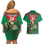 Custom NRL Rabbitohs NAIDOC Week Couples Matching Off Shoulder Short Dress and Hawaiian Shirt Keep The Fire Burning Indigenous Art