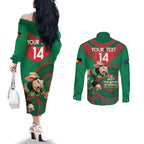 Custom NRL Rabbitohs NAIDOC Week Couples Matching Off The Shoulder Long Sleeve Dress and Long Sleeve Button Shirt Keep The Fire Burning Indigenous Art