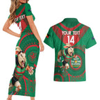 Custom NRL Rabbitohs NAIDOC Week Couples Matching Short Sleeve Bodycon Dress and Hawaiian Shirt Keep The Fire Burning Indigenous Art
