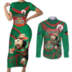 Custom NRL Rabbitohs NAIDOC Week Couples Matching Short Sleeve Bodycon Dress and Long Sleeve Button Shirt Keep The Fire Burning Indigenous Art
