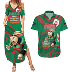 Custom NRL Rabbitohs NAIDOC Week Couples Matching Summer Maxi Dress and Hawaiian Shirt Keep The Fire Burning Indigenous Art