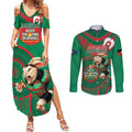 Custom NRL Rabbitohs NAIDOC Week Couples Matching Summer Maxi Dress and Long Sleeve Button Shirt Keep The Fire Burning Indigenous Art