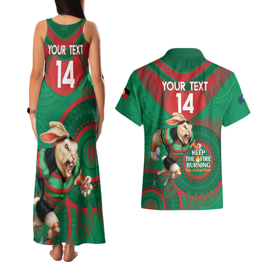 Custom NRL Rabbitohs NAIDOC Week Couples Matching Tank Maxi Dress and Hawaiian Shirt Keep The Fire Burning Indigenous Art