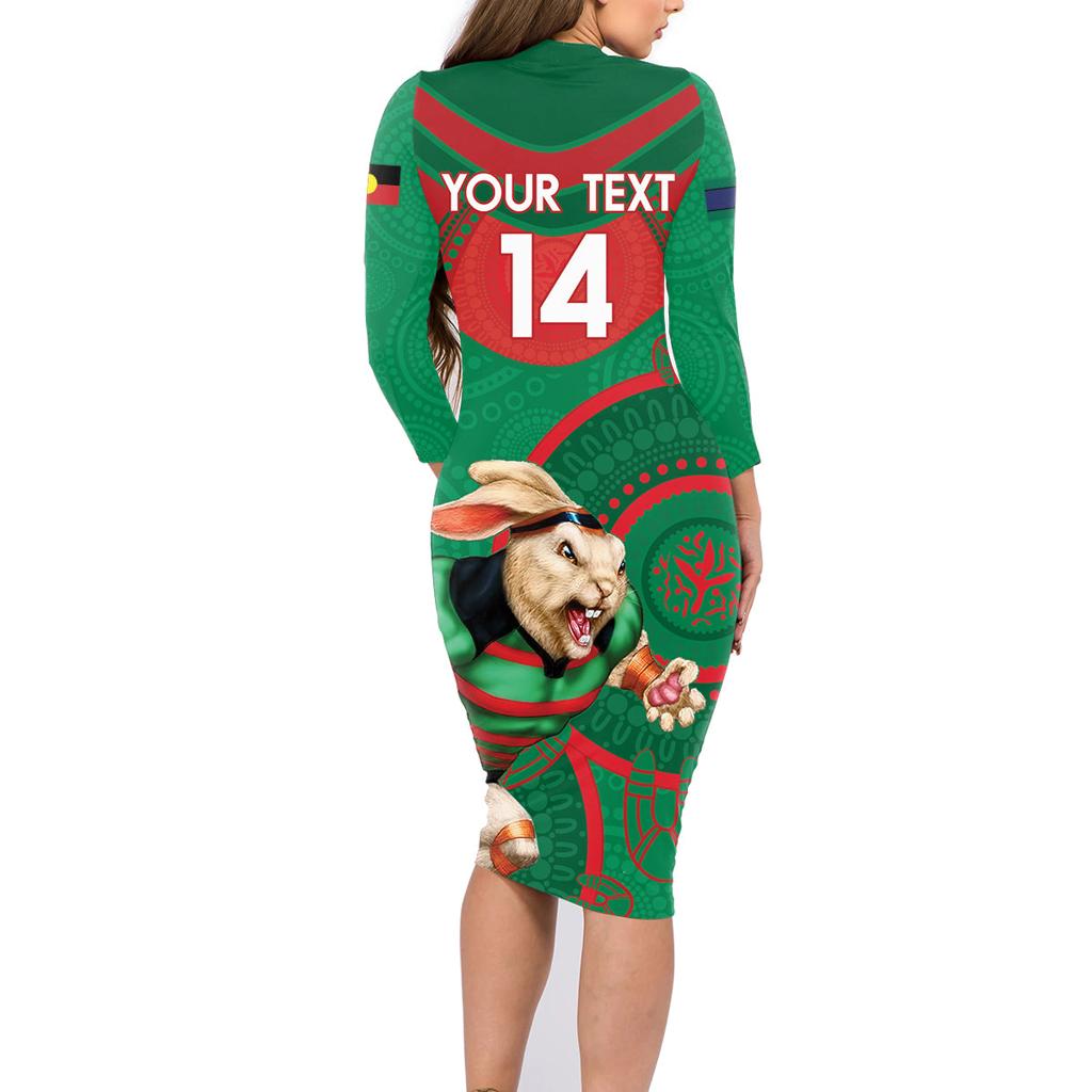 Custom NRL Rabbitohs NAIDOC Week Family Matching Long Sleeve Bodycon Dress and Hawaiian Shirt Keep The Fire Burning Indigenous Art