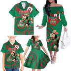 Custom NRL Rabbitohs NAIDOC Week Family Matching Off The Shoulder Long Sleeve Dress and Hawaiian Shirt Keep The Fire Burning Indigenous Art