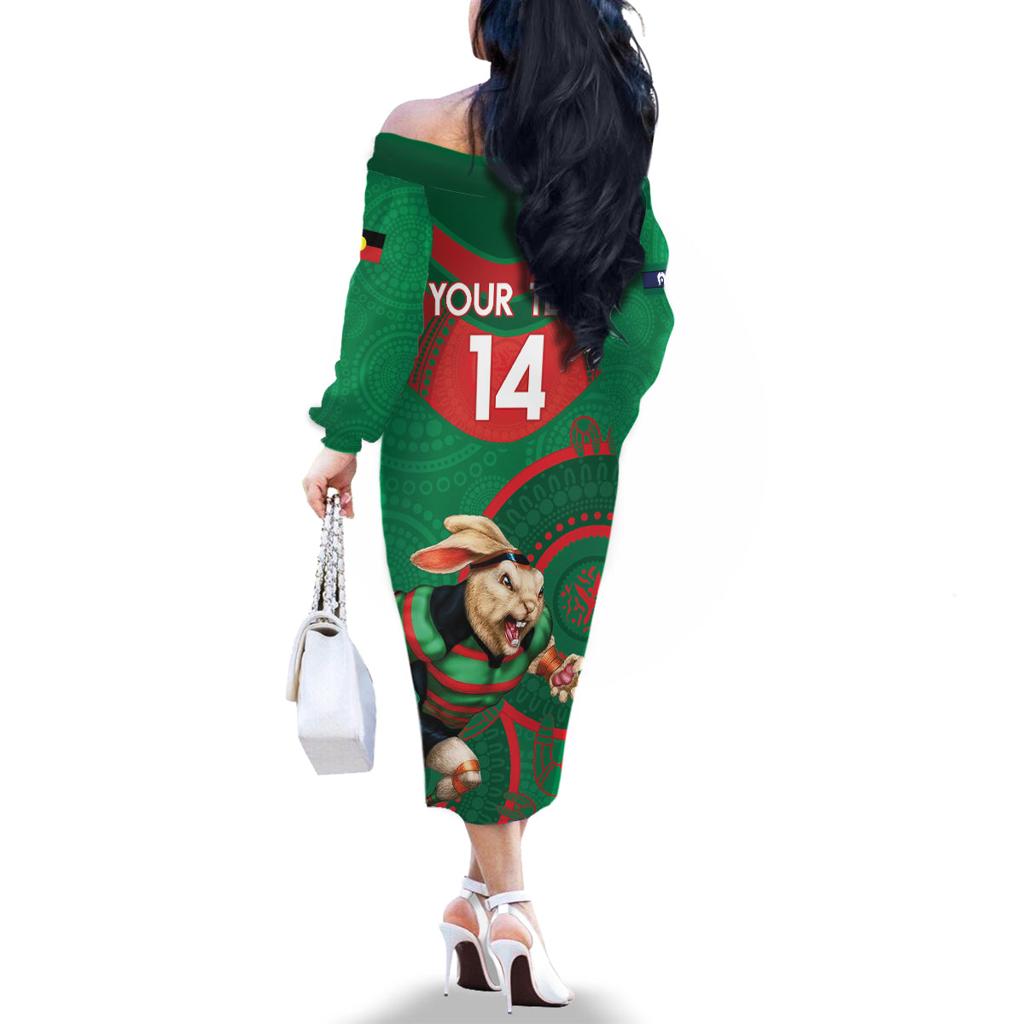 Custom NRL Rabbitohs NAIDOC Week Family Matching Off The Shoulder Long Sleeve Dress and Hawaiian Shirt Keep The Fire Burning Indigenous Art