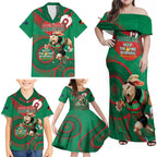 Custom NRL Rabbitohs NAIDOC Week Family Matching Off Shoulder Maxi Dress and Hawaiian Shirt Keep The Fire Burning Indigenous Art