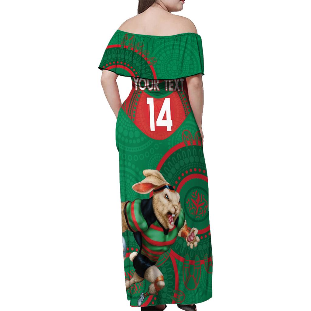 Custom NRL Rabbitohs NAIDOC Week Family Matching Off Shoulder Maxi Dress and Hawaiian Shirt Keep The Fire Burning Indigenous Art