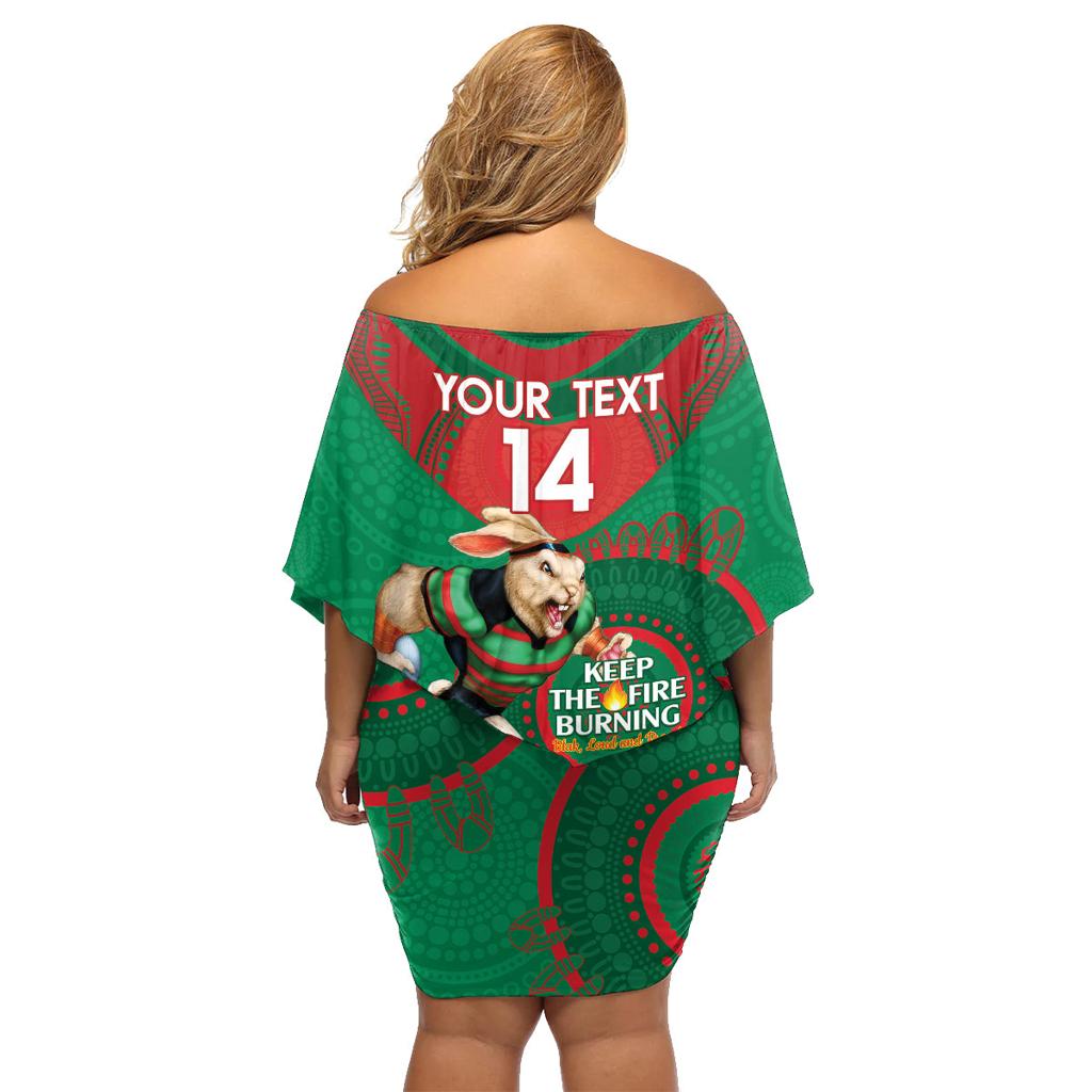 Custom NRL Rabbitohs NAIDOC Week Family Matching Off Shoulder Short Dress and Hawaiian Shirt Keep The Fire Burning Indigenous Art