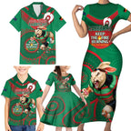 Custom NRL Rabbitohs NAIDOC Week Family Matching Short Sleeve Bodycon Dress and Hawaiian Shirt Keep The Fire Burning Indigenous Art