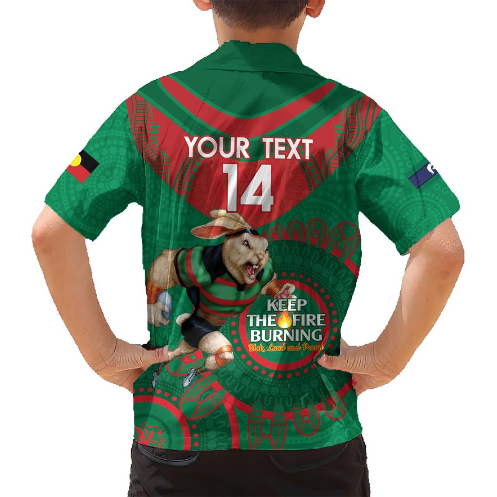 Custom NRL Rabbitohs NAIDOC Week Family Matching Short Sleeve Bodycon Dress and Hawaiian Shirt Keep The Fire Burning Indigenous Art