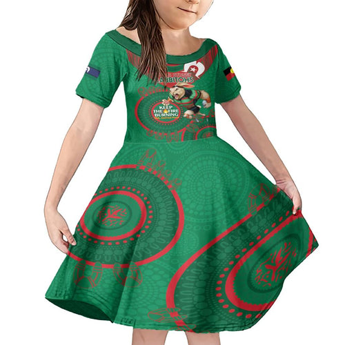 Custom NRL Rabbitohs NAIDOC Week Family Matching Short Sleeve Bodycon Dress and Hawaiian Shirt Keep The Fire Burning Indigenous Art
