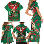Custom NRL Rabbitohs NAIDOC Week Family Matching Short Sleeve Bodycon Dress and Hawaiian Shirt Keep The Fire Burning Indigenous Art