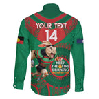 Custom NRL Rabbitohs NAIDOC Week Family Matching Short Sleeve Bodycon Dress and Hawaiian Shirt Keep The Fire Burning Indigenous Art