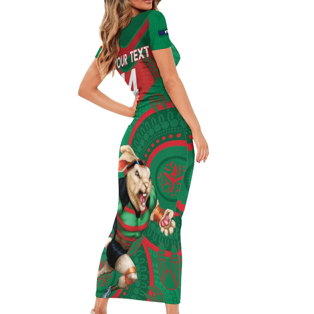 Custom NRL Rabbitohs NAIDOC Week Family Matching Short Sleeve Bodycon Dress and Hawaiian Shirt Keep The Fire Burning Indigenous Art