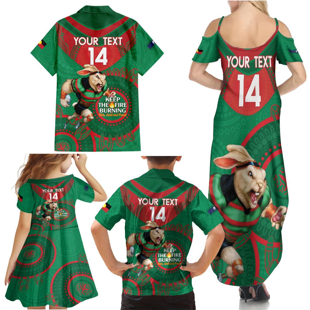 Custom NRL Rabbitohs NAIDOC Week Family Matching Summer Maxi Dress and Hawaiian Shirt Keep The Fire Burning Indigenous Art