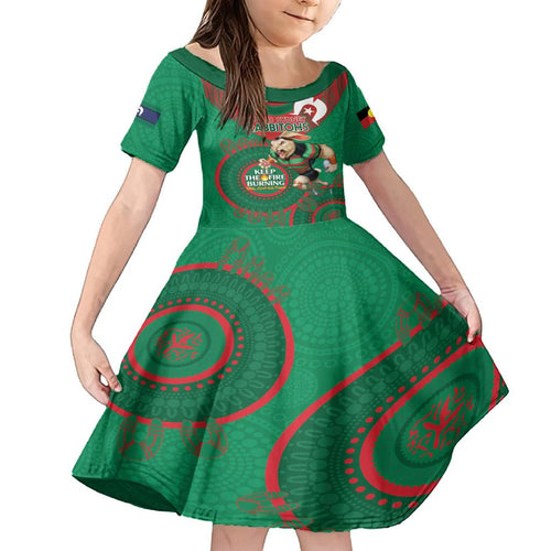 Custom NRL Rabbitohs NAIDOC Week Family Matching Tank Maxi Dress and Hawaiian Shirt Keep The Fire Burning Indigenous Art