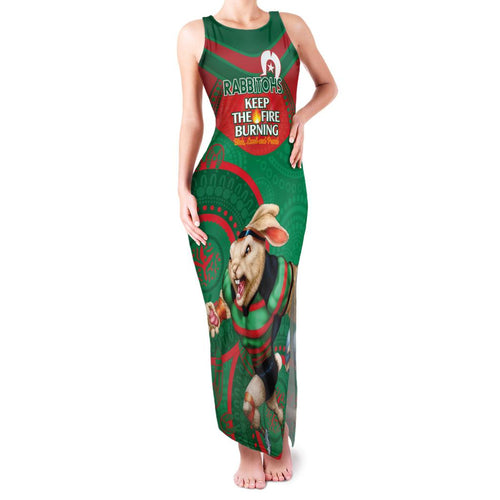 Custom NRL Rabbitohs NAIDOC Week Family Matching Tank Maxi Dress and Hawaiian Shirt Keep The Fire Burning Indigenous Art