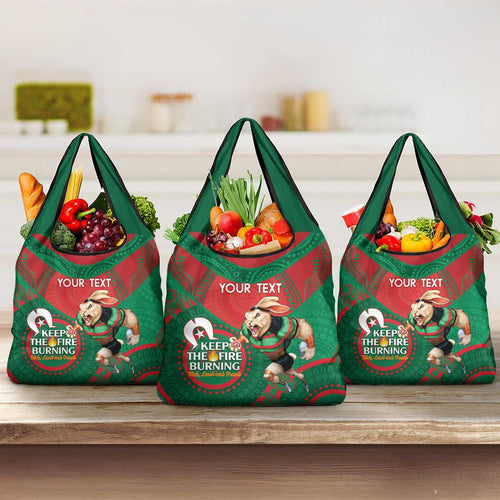 Custom NRL Rabbitohs NAIDOC Week Grocery Bag Keep The Fire Burning Indigenous Art