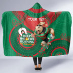 Custom NRL Rabbitohs NAIDOC Week Hooded Blanket Keep The Fire Burning Indigenous Art