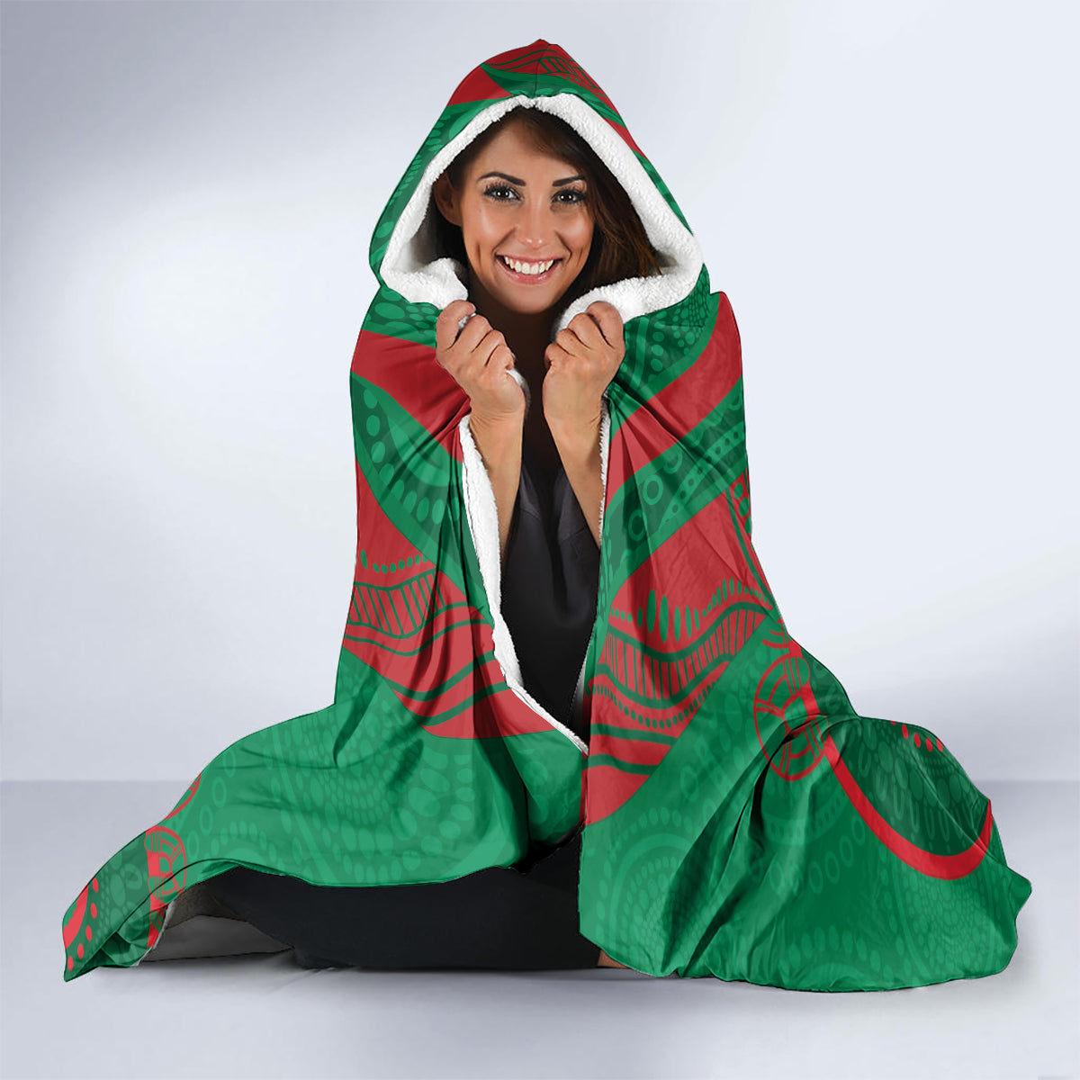 Custom NRL Rabbitohs NAIDOC Week Hooded Blanket Keep The Fire Burning Indigenous Art